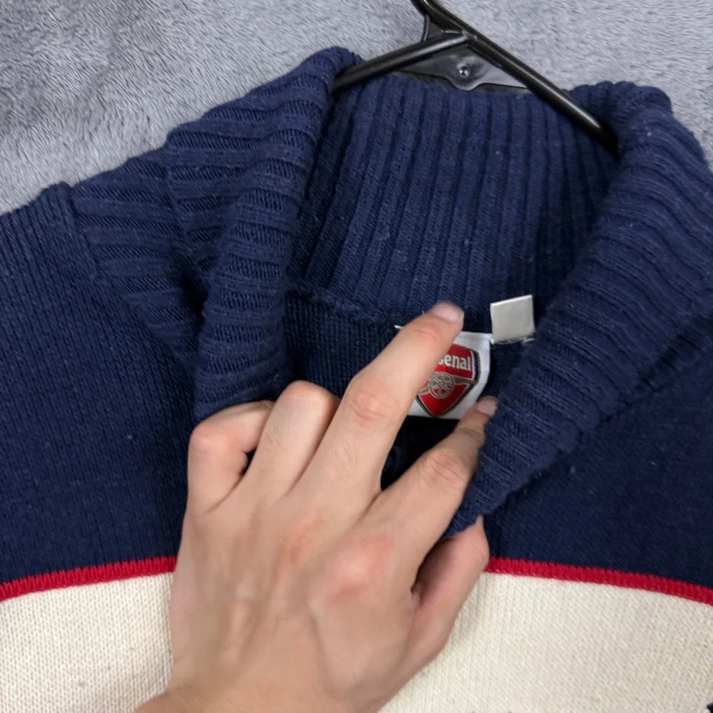 Arsenal FC Turtleneck Sweater Mens XL Navy Blue Good Knit Cannon Crest Pullover